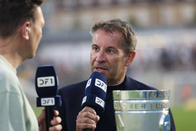 Soccer, Men s, Toto Cup, Quarterfinals, 2026–2027 Season, TSV 1860 Munich vs. TSV Buchbach, Grünwalder Stadium, Gernot Mang, President of TSV 1860 Munich, being interviewed, headshot, portrait