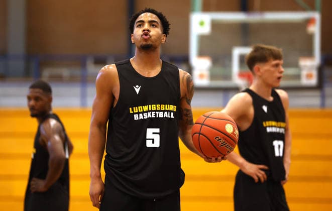 September 1, 2026, Germany, Ludwigsburg, Basketball: MHP Riesen Ludwigsburg vs. Frankfurt Slyliners, Ishmael Leggett (LB), Center
