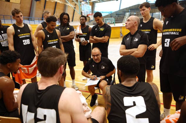September 1, 2026, Germany, Ludwigsburg, Basketball: MHP Riesen Ludwigsburg vs. Frankfurt Slyliners, Coach Carlos Duran Ortega LB, Center