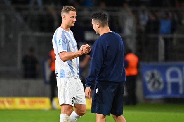 Coaches Alper KAYABUNAR (1860) and Dennis DRESSEL (1860 Munich) after the game: disappointment, frustration, let down, frustrated, dejected; Bavarian State Soccer Cup, Toto Cup: TSV 1860 Munich vs. TSV Buchbach 1–3 on September 1, 2026, at Grünwalder Stadium