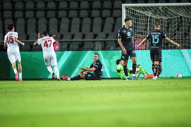 MonzaÕs Dany Mota celebrates after scoring the 1-0 goal for his team during Frecciarossa Italian Cup 2026 2027 soccer match between Torino and Monza at the at the Stadio Olimpico Grande Torino in Turin, north west Italy - Tuesday, September 01, 2026. - Soccer .  Copyright: xMarcoxAlpozzi LaPressex