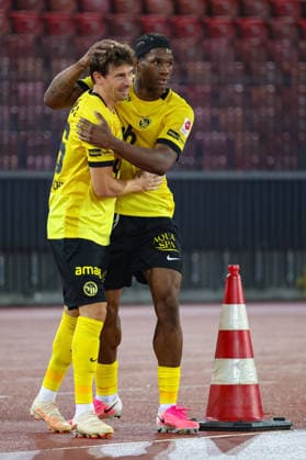 September 1, 2026, Soccer, Brack Super League 2026–27, Matchday 6, FC Zurich vs. BSC Young Boys, Letzigrund Stadium, Zurich, Switzerland; Christian Fassnacht, 16, BSC Young Boys, left, scored the 1–3 goal for YB. Photo by Urs Ottiger