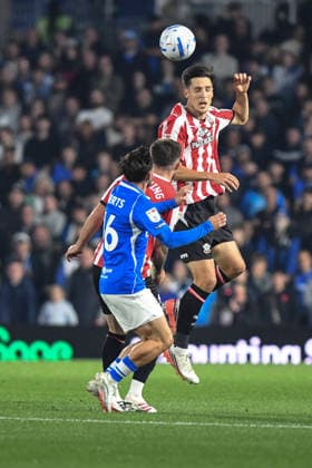 Birmingham City v Southampton, Sky Bet Championship, St Andrews @ Knighthead Park, Birmingham, UK - 1 September 2026 Southampton s Keven Schlotterbeck rises high to head the ball , UK NEWSPAPERS OUT Copyright: xRichardxBowcottx