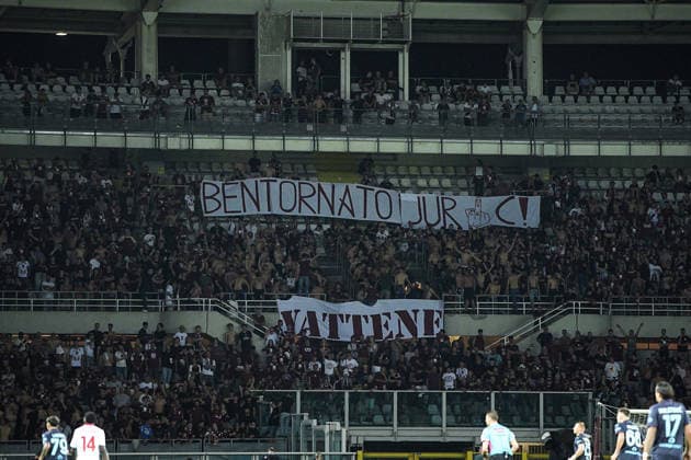 Toro fans unfurl a banner against Juric during Frecciarossa Italian Cup 2026 2027 soccer match between Torino and Monza at the at the Stadio Olimpico Grande Torino in Turin, north west Italy - Tuesday, September 01, 2026. - Soccer .  Copyright: xMarcoxAlpozzi LaPressex