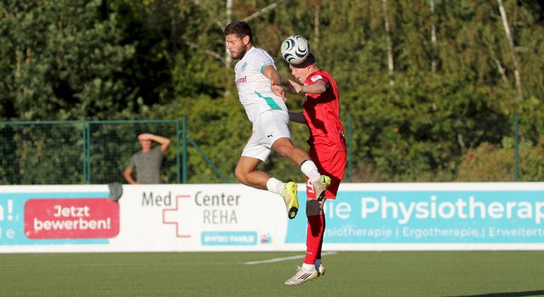 September 1, 2026, xfsx, Men s, Soccer, 2026–2027 Season, BFV Association Cup, Round of 16: TSV Neudrossenfeld vs. FC Würzburger Kickers; from left: Cristian Fischer (TSV Neudrossenfeld), Luke Hemmerich (FC Würzburger Kickers); Neudrossenfeld, Germany