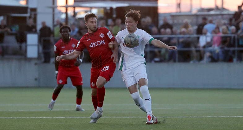September 1, 2026, xfsx, Men s, Soccer, 2026–2027 Season, BFV Association Cup, Round of 16: TSV Neudrossenfeld vs. FC Würzburger Kickers; from left: Dominik Meisel (FC Würzburger Kickers), Marin Hrgota (TSV Neudrossenfeld); Neudrossenfeld, Germany
