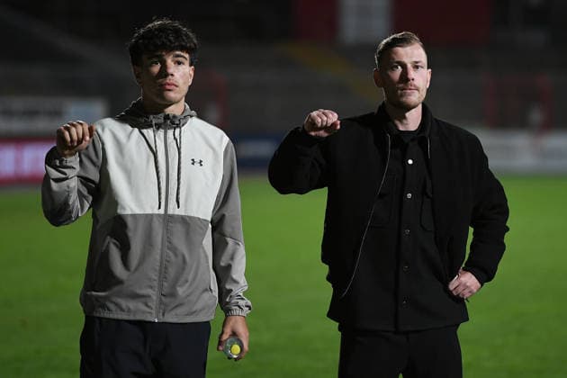 Soccer Regionalliga West, Matchday 6: Rot Weiß Oberhausen vs. SV Westfalia Rhynern on September 1, 2026, at the Niederrhein Stadium in Oberhausen. Sergio Terranova (Oberhausen), left; Max Meyer (Oberhausen), right xRx