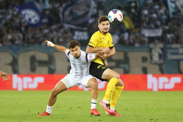 FC Zurich vs. Young Boys, Bledian Krasniqi vs. Armin Gigovic, September 1, 2026, Zurich, SWITZERLAND, Letzigrund Stadium, Zurich; Soccer; 2026–2027 Season; Men’s Soccer Super League; FC Zurich vs. BSC Young Boys Bern; Bledian Krasniqi (left), FCZ vs. Armin Gigovic, YB