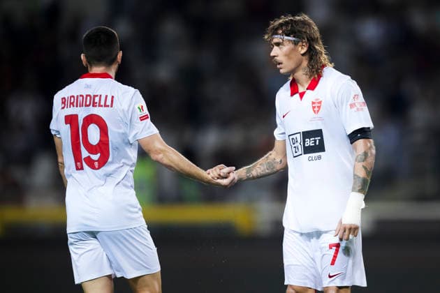 Torino FC v AC Monza - Coppa Italia Samuele Birindelli of AC Monza and Ricardo Mangas of AC Monza celebrate the victory at the end of the Coppa Italia football match between Torino FC and AC Monza. Turin Italy Copyright: xNicolòxCampox