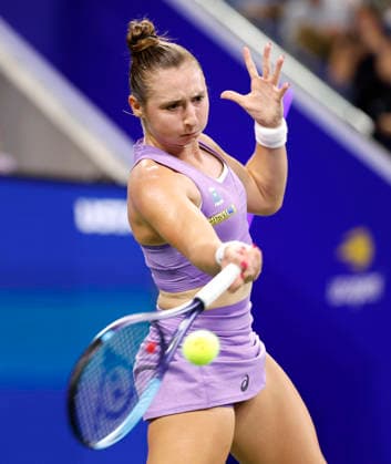 Mary Stoiana returns a ball to Alexandra Eala of the Philippines in their first round match in Louis Armstrong Stadium at the 2026 US Open Tennis Championship at the USTA Billie Jean King National Tennis Center in New York City on Tuesday, September 1, 2026.  NYP20260901127 JOHNxANGELILLO