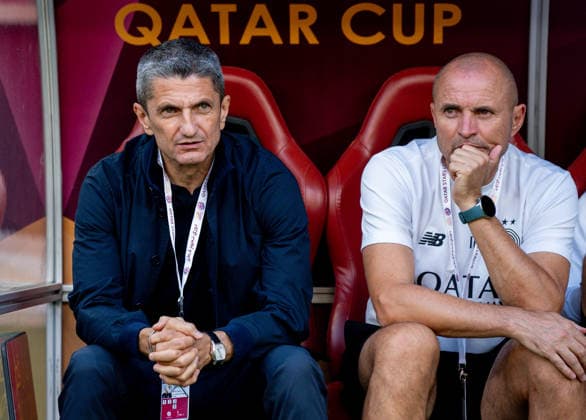 QATAR CUP 2026 SEMI-FINAL MATCH AL-SADD SC AND AL-GHARAFA SC Razvan Lucescu, (L) head coach Al Sadd SC looks on prior to the Qatar Cup 2026 semi-final match between Al-Sadd SC and Al-Gharafa SC at Khalifa International Stadium in Doha, Qatar, on September 1, 2026. DOHA Qatar Copyright: xNOUSHADx