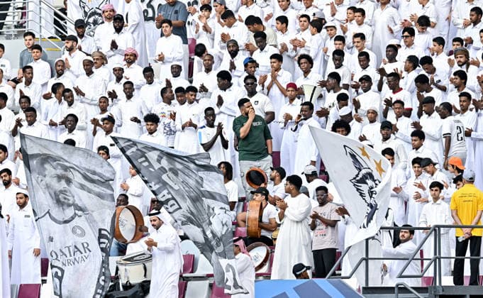 QATAR CUP 2026 SEMI-FINAL MATCH AL-SADD SC AND AL-GHARAFA SC Fans of Al Sadd SC watch the Qatar Cup 2026 semi-final match between Al-Sadd SC and Al-Gharafa SC at Khalifa International Stadium in Doha, Qatar, on September 1, 2026 DOHA Qatar Copyright: xNOUSHADx