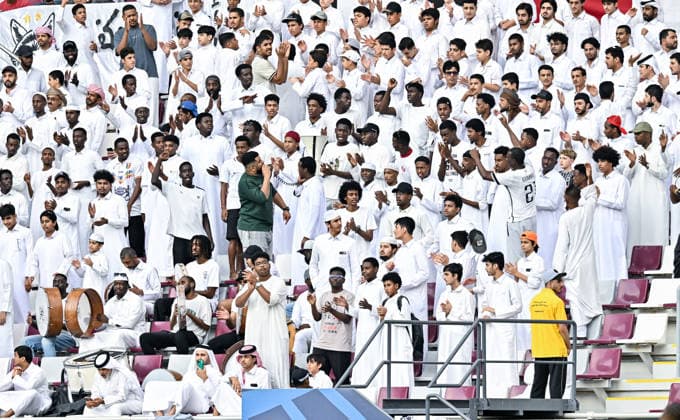 QATAR CUP 2026 SEMI-FINAL MATCH AL-SADD SC AND AL-GHARAFA SC Fans of Al Sadd SC watch the Qatar Cup 2026 semi-final match between Al-Sadd SC and Al-Gharafa SC at Khalifa International Stadium in Doha, Qatar, on September 1, 2026 DOHA Qatar Copyright: xNOUSHADx