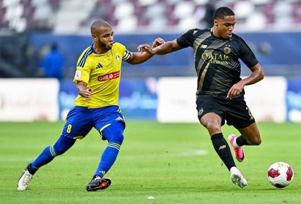 QATAR CUP 2026 SEMI-FINAL MATCH AL-SADD SC AND AL-GHARAFA SC Pedro Miguel (R) of Al Sadd SC and Yacine Brahimi of Al-Gharafa SC compete during the Qatar Cup 2026 semi-final match between Al-Sadd SC and Al-Gharafa SC at Khalifa International Stadium in Doha, Qatar, on September 1, 2026. DOHA Qatar Copyright: xNOUSHADx