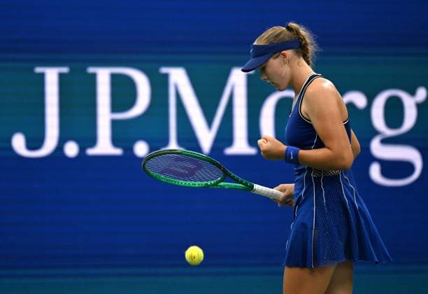 (260902) -- NEW YORK, Sept. 2, 2026 -- Russia s Mirra Andreeva celebrates during the women s singles first round match against Indonesia s Janice Tjen at the 2025 US Open tennis championships in New York, the United States, Sept. 1, 2026. ) (SP)U.S.-NEW YORK-TENNIS-US OPEN-WOMEN S SINGLES LixRui 