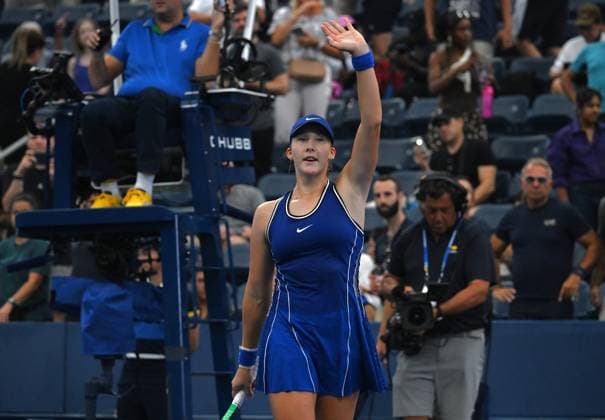 (260902) -- NEW YORK, Sept. 2, 2026 -- Russia s Mirra Andreeva celebrates after the women s singles first round match against Indonesia s Janice Tjen at the 2025 US Open tennis championships in New York, the United States, Sept. 1, 2026. ) (SP)U.S.-NEW YORK-TENNIS-US OPEN-WOMEN S SINGLES LixRui 