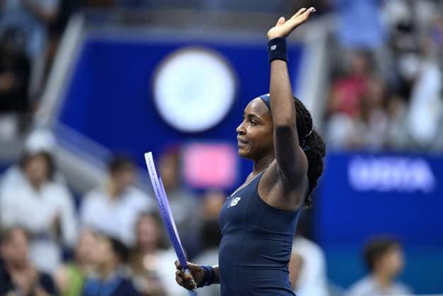 (260902) -- NEW YORK, Sept. 2, 2026 -- Coco Gauff of the United States celebrates after the women s singles first round match between Coco Gauff of the United States and Zeynep Sonmez of T¨¹rkiye at the 2026 US Open tennis championships in New York, the United States, Sept. 1, 2026. ) (SP)U.S.-NEW YORK-TENNIS-US OPEN-WOMEN S SINGLES LixRui 