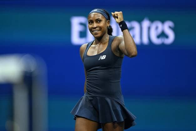 (260902) -- NEW YORK, Sept. 2, 2026 -- Coco Gauff of the United States celebrates after the women s singles first round match between Coco Gauff of the United States and Zeynep Sonmez of T¨¹rkiye at the 2026 US Open tennis championships in New York, the United States, Sept. 1, 2026. ) (SP)U.S.-NEW YORK-TENNIS-US OPEN-WOMEN S SINGLES LixRui 