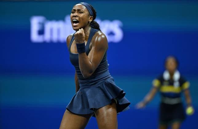 (260902) -- NEW YORK, Sept. 2, 2026 -- Coco Gauff of the United States celebrates scoring during the women s singles first round match between Coco Gauff of the United States and Zeynep Sonmez of T¨¹rkiye at the 2026 US Open tennis championships in New York, the United States, Sept. 1, 2026. ) (SP)U.S.-NEW YORK-TENNIS-US OPEN-WOMEN S SINGLES LixRui 