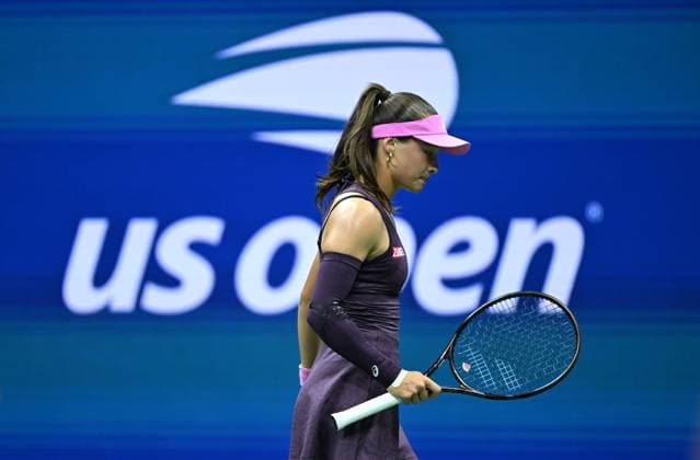 (260902) -- NEW YORK, Sept. 2, 2026 -- Zeynep Sonmez of T¨¹rkiye reacts during the women s singles first round match between Coco Gauff of the United States and Zeynep Sonmez of T¨¹rkiye at the 2026 US Open tennis championships in New York, the United States, Sept. 1, 2026. ) (SP)U.S.-NEW YORK-TENNIS-US OPEN-WOMEN S SINGLES LixRui 
