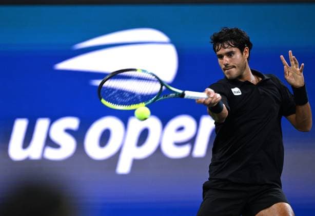 (260902) -- NEW YORK, Sept. 2, 2026 -- Adolfo Daniel Vallejo of Paraguay hits a return during the men s singles first round match against Gael Monfils of France at the 2026 US Open tennis championships in New York, the United States, Sept. 1, 2026. ) (SP)U.S.-NEW YORK-TENNIS-US OPEN-MEN S SINGLES LixRui 