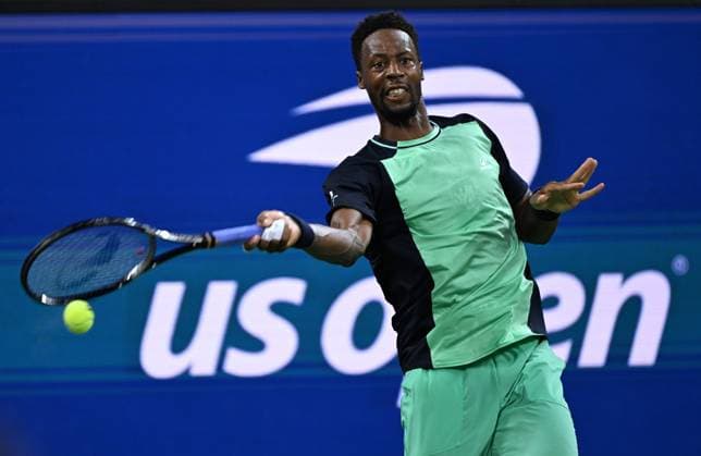 (260902) -- NEW YORK, Sept. 2, 2026 -- Gael Monfils of France hits a return during the men s singles first round match against Adolfo Daniel Vallejo of Paraguay at the 2026 US Open tennis championships in New York, the United States, Sept. 1, 2026. ) (SP)U.S.-NEW YORK-TENNIS-US OPEN-MEN S SINGLES LixRui 