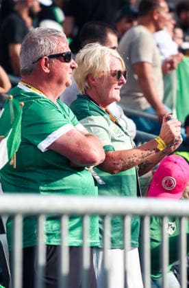 Essen, Germany, Europe SOCCA World Cup 2026, 6-on-6 small-field soccer, group stage match between Syria and Ireland; spectators, fans, stands, choreography, fan choreography, Copyright: xAymanxAlahmedx