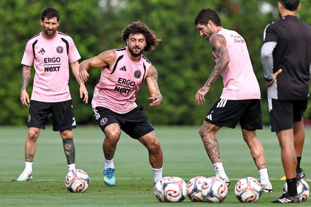 FORT LAUDERDALE, FL - SEPTEMBER 2: Maximiliano Falcon (37) and Rodrigo de Paul (7) of Inter Miami CF are seen during an Inter Miami Training Session at Florida Blue Training Center on September 2, 2026 in Fort Lauderdale, Florida. (Photo by Chris Arjoon Icon Sportswire) SOCCER: SEP 2 Inter Miami CF Training EDITORIAL USE ONLY Icon2609020000003