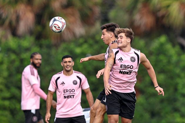 FORT LAUDERDALE, FL - SEPTEMBER 2: Mateo Silvetti (24) and Facundo Mura (4) of Inter Miami CF are seen during an Inter Miami Training Session at Florida Blue Training Center on September 2, 2026 in Fort Lauderdale, Florida. (Photo by Chris Arjoon Icon Sportswire) SOCCER: SEP 2 Inter Miami CF Training EDITORIAL USE ONLY Icon2609020000009