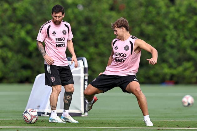 FORT LAUDERDALE, FL - SEPTEMBER 2: Leo Messi (10) and Mateo Silvetti (24) of Inter Miami CF are seen during an Inter Miami Training Session at Florida Blue Training Center on September 2, 2026 in Fort Lauderdale, Florida. (Photo by Chris Arjoon Icon Sportswire) SOCCER: SEP 2 Inter Miami CF Training EDITORIAL USE ONLY Icon2609020000013