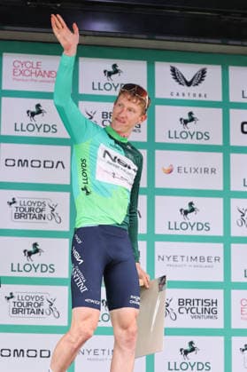 2026 Lloyds Tour of Britain Men Picture by Alex Whitehead SWpix.com - 02 09 2026 - Cycling - UCI ProSeries - 2026 Lloyds Tour of Britain Men - Stage 1: Lincoln to Lincoln (182.5km) - Winner of stage 1 Lewis Askey (NSN Cycling Team) wearing the leaders jersey Copyright: x xSWpix.comx(t axPhotographyxHubxLtd)xAlexxWhitehead SWpix.comx SWP-3030-21842