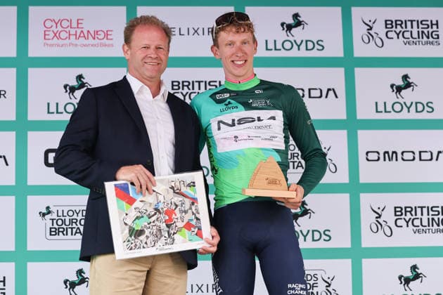 2026 Lloyds Tour of Britain Men Picture by Alex Whitehead SWpix.com - 02 09 2026 - Cycling - UCI ProSeries - 2026 Lloyds Tour of Britain Men - Stage 1: Lincoln to Lincoln (182.5km) - Winner of stage 1 Lewis Askey (NSN Cycling Team) wearing the leaders jersey Copyright: x xSWpix.comx(t axPhotographyxHubxLtd)xAlexxWhitehead SWpix.comx SWP-3030-21844