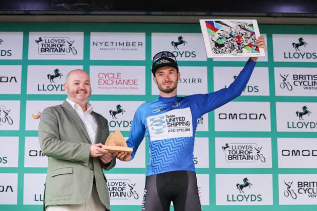 2026 Lloyds Tour of Britain Men Picture by Alex Whitehead SWpix.com - 02 09 2026 - Cycling - UCI ProSeries - 2026 Lloyds Tour of Britain Men - Stage 1: Lincoln to Lincoln (182.5km) - Michal Schuran (Team United Shipping) wearing the king of the mountains jersey Copyright: x xSWpix.comx(t axPhotographyxHubxLtd)xAlexxWhitehead SWpix.comx SWP-3030-21848