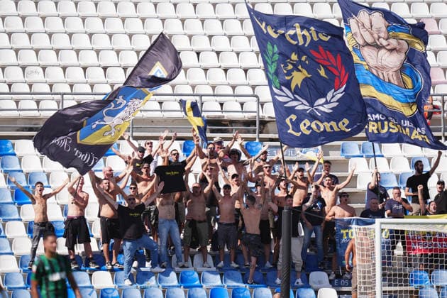 Supporter of Frosinone during the Round of 16 of Frecciarossa Italian Cup 2026 2027 match between Sassuolo and Frosinone at Mapei Stadium Cittˆ del Tricolore - Soccer - Reggio Emilia, Italy - Wednesday September 2, 2026  Copyright: xMassimoxPaolone LaPressex