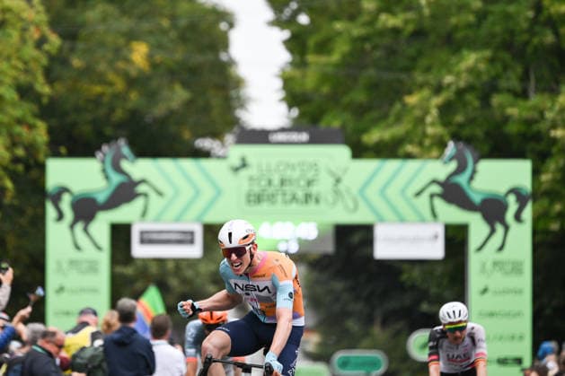 2026 Lloyds Tour of Britain Men Picture by Zac Williams SWpix.com - 02 09 2026 - Cycling - UCI ProSeries - 2026 Lloyds Tour of Britain Men - Stage 1: Lincoln to Lincoln (182.5km) - Winner of Stage 1, Lewis Askey (NSN Cycling Team) celebrates Cycling Copyright: x xSWpix.comx(t axPhotographyxHubxLtd)xZacxWilliams SWpix.comx SWP-3030-21867