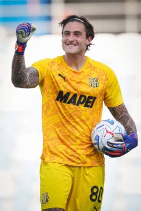 SassuoloÕs Stefano Turati celebrates after saving a penalty from FrosinoneÕs Wisdom Amey during the Round of 16 of Frecciarossa Italian Cup 2026 2027 match between Sassuolo and Frosinone at Mapei Stadium Cittˆ del Tricolore - Soccer - Reggio Emilia, Italy - Wednesday September 2, 2026  Copyright: xMassimoxPaolone LaPressex