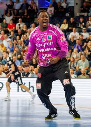 September 2, 2026 Handball 1st Bundesliga OPEL HBL 2026–2027 Season Matchday 2 HC Erlangen Nuremberg Metropolitan Region HCE TSV Hannover Burgdorf Die Recken DaMa xdaxmax Rubens Pierre 93, HC Erlangen HCE clenches fist fists is happy joy cheers jubilation