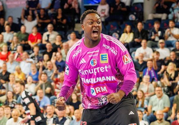 September 2, 2026 Handball 1st Bundesliga OPEL HBL 2026–2027 Season Matchday 2 HC Erlangen Nuremberg Metropolitan Region HCE TSV Hannover Burgdorf Die Recken DaMa xdaxmax Rubens Pierre 93, HC Erlangen HCE clenches fist fists is happy joy cheers jubilation