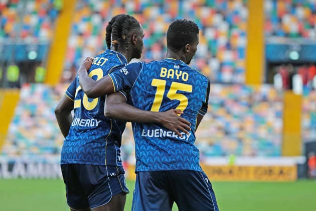 Udinese™s Vakoun Bayo celebrates after scoring the 2-1 goal for his team during the Coppa Italia soccer match between Udinese and Venezia at the Friuli Stadium in Udine, north east Italy - September 02, 2026. - Soccer  Copyright: xAndreaxBressanutti LaPressex