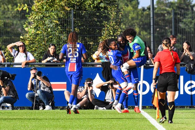 FOOTBALL : PSG vs Eintracht Francfort - UEFA Women™s Champions League - 02 09 2026 Joie des joueuses du PSG aprÃ s le but de Merveille Kanjinga (PSG) PoissyFrance  Copyright: xBaptistexAutissierx