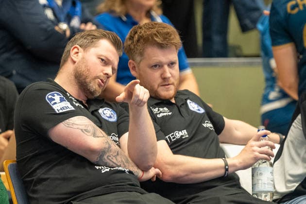 Conversation between Arnor Thor Gunnarsson (Bergischer HC 06, assistant coach) and Markus Puetz (Bergischer HC 06, head coach) before the game between Bergischer HC and SG Flensburg Handewitt, handball, Opel HBL, Matchday 2, 2026–2027 season, September 2, 2026: Bergischer HC vs. SG Flensburg Handewitt, handball, Opel HBL, Matchday 2, 2026–2027 season, September 2, 2026, Wuppertal Copyright: xEibner-Pressefoto ThomasxHaeslerx EP_THR