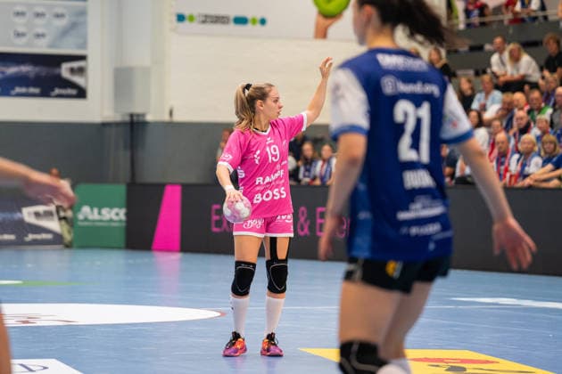 HSG Blomberg Lippe GER vs. TuS Metzingen GER, Handball, Women s Handball Bundesliga 1, Matchday 2, 2026–2027 Season, Blomberg, September 2, 2026: Johanna Farkas of TuS Metzingen, No. 19, during a play-up at the Blomberg Synflex Arena on Ulmenallee, Germany