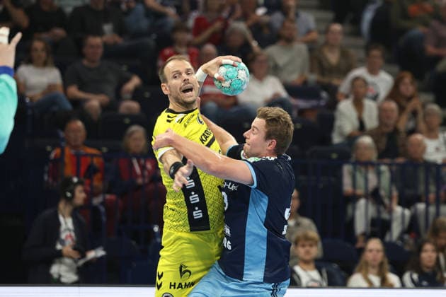 Handball I Men I 2026–2027 Season I Bundesliga I Matchday 2 I Handball Club Hamburg vs. TVB Stuttgart I September 2, 2026 Kai Häfner 34, TVB Stuttgart Moritz Sauter 33, Handball Club Hamburg Hamburg Barclaycard Arena Hamburg, Germany Copyright: xLobeca RalfxHomburgx