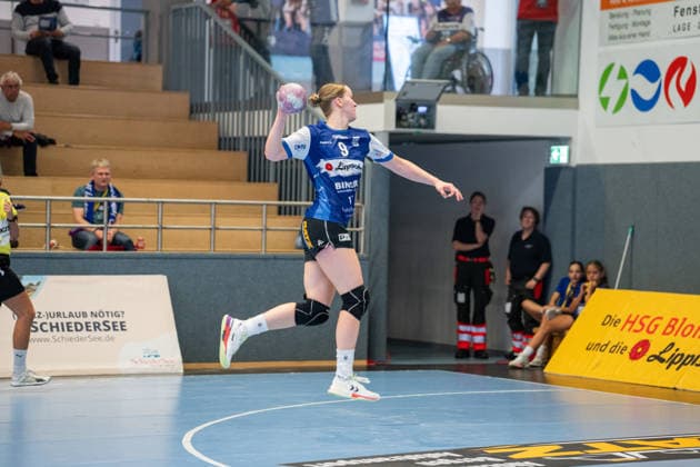 HSG Blomberg Lippe GER vs. TuS Metzingen GER, Handball, Women s Handball Bundesliga 1, Matchday 2, 2026–2027 Season, Blomberg, September 2, 2026: Nieke Kuehne of HSG Blomberg Lippe scores her 9th goal at the Blomberg Synflex Arena on Ulmenallee, Germany