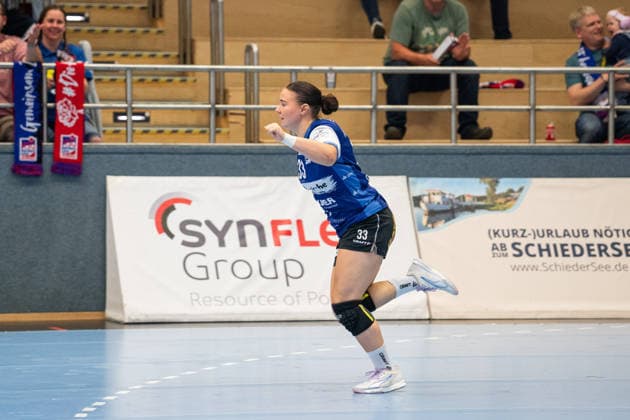 HSG Blomberg Lippe (GER) vs. TuS Metzingen (GER), Handball, Women s Handball Bundesliga 1, Matchday 2, 2026–2027 season, Blomberg, September 2, 2026—Elin Magnusdottir of HSG Blomberg Lippe, 33, celebrates after scoring a goal at the Blomberg Synflex Arena on Ulmenallee, Germany