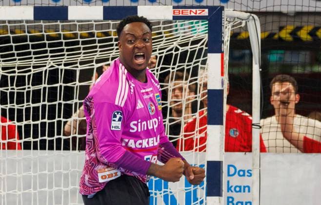 September 2, 2026 Handball 1st Bundesliga OPEL HBL 2026–2027 Season, Matchday 2: HC Erlangen (Nuremberg Metropolitan Region), HCE vs. TSV Hannover Burgdorf, Die Recken, DaMa, xdaxmax, Rubens, Pierre 93, HC Erlangen HCE celebrates, cheering, clenching fists, fists in the air, happy, joy