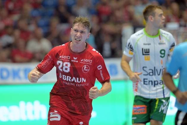 Celebrations for Luca Sigrist: MT Melsungen 28, Max Beneke: Frisch Auf Goeppingen 9 R, GER, MT Melsungen vs. Frisch Auf Goeppingen, Handball, 1st Bundesliga, Matchday 2, 2026–2027 Season, September 2, 2026, GER, MT Melsungen vs. Frisch Auf Goeppingen, Handball, 1st Bundesliga, Matchday 2, 2026–2027 season, September 2, 2026, Kassel Copyright: xEibner-Pressefotox xRolandxSippelx EP_RSL