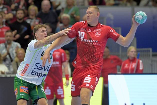 Dainis Kristopans, MT Melsungen 10, Victor Kloeve, Frisch Auf Göppingen 7 L, GER, MT Melsungen vs. Frisch Auf Göppingen, Handball, 1st Bundesliga, Matchday 2, 2026–2027 Season, September 2, 2026, GER, MT Melsungen vs. Frisch Auf Göppingen, Handball, 1st Bundesliga, Matchday 2, 2026–2027 season, September 2, 2026, Kassel Copyright: xEibner-Pressefotox xRolandxSippelx EP_RSL
