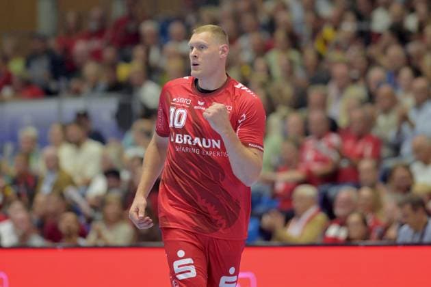 Celebrations at Dainis Kristopans MT Melsungen 10, GER, MT Melsungen vs. Frisch Auf Göppingen, Handball, 1st Bundesliga, Matchday 2, 2026–2027 Season, September 2, 2026, GER, MT Melsungen vs. Frisch Auf Göppingen, Handball, 1st Bundesliga, Matchday 2, 2026–2027 season, September 2, 2026, Kassel Copyright: xEibner-Pressefotox xRolandxSippelx EP_RSL
