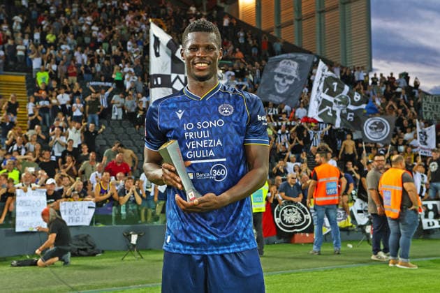 Udinese™s Vakoun Bayo is the Panini player of the match after the Coppa Italia soccer match between Udinese and Venezia at the Friuli Stadium in Udine, north east Italy - September 02, 2026. - Soccer  Copyright: xAndreaxBressanutti LaPressex
